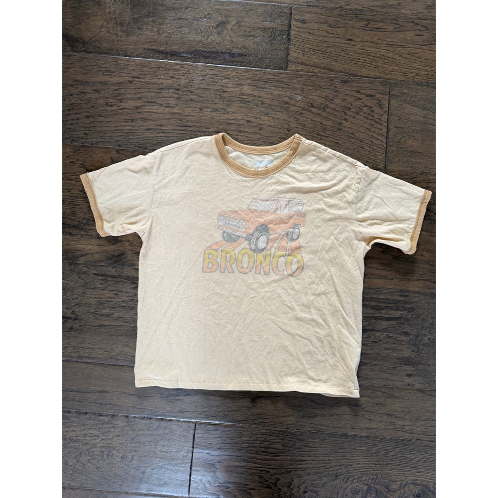 Tailgate Ford Bronco American Eagle‎ Graphic Ringer T-Shirt Cream Tan Womens XS
